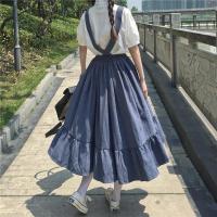 New Sweet Women Skirt Preppy Style Strap Long Skirt Ruffles Loose Cute Student Casual Skirt Female Skirts 2022 HOT