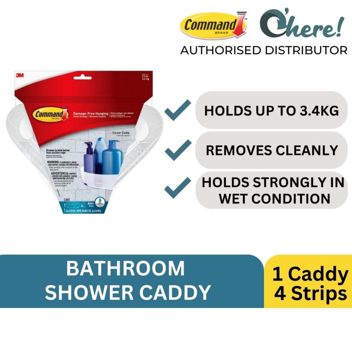 3M Command Bath Accessories Corner Caddy / Shower Caddy / Soap Dish With  Large Strips & Alcohol Wipes