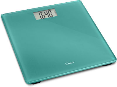 Ozeri Precision Bath Scale (440 lbs / 200 kg) in Tempered Glass, with Step-on Activation Teal