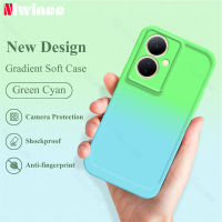 NIWINEE สีเขียวฟ้าไล่ระดับสีสำหรับ VIVO Y78 Y77 Y75 Y36 Y27 5กรัม Y35 Y22S Y21S Y21A Y20 Y20i Y16 Y02 Y02A Y02t ที่เรียบง่ายและมีสไตล์กันกระแทกฝาหลังห่อเต็มรูปแบบเคสโทรศัพท์เนื้อนิ่ม TPU Z005-1