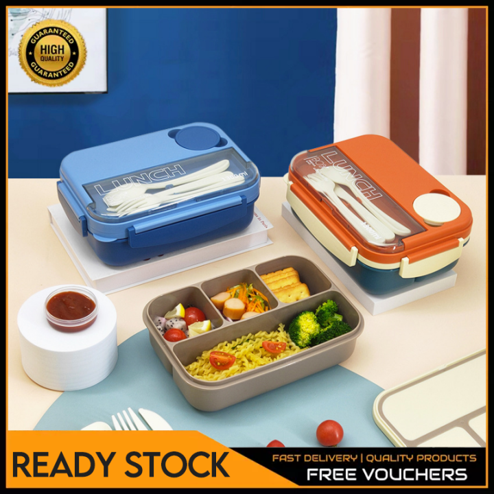 Four-grid plastic lunch box Student adult lunchbox Japanese sealed