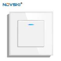 ✳ novski Crystal Tempered Glass Panel 1 Gang 1way 1 Gang 2way 2 Gang 1way 2 Gang 2way Wall Switch with LED Indicator 16A 250V