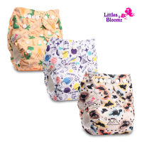 [Littles&amp;Bloomz] 3pcsset Baby Washable Reusable Real Cloth Pocket Nappy, 3 nappiesdiapers and 3 microfiber inserts in one set