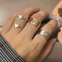 2 Paired Love Heart Rings for Women Men Cute Lovely Adjustable Opening Ring Set Gift for Friend Golden Silver Color Hand Jewelry