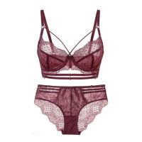 sexy lace ultra-thin lingerie sets transparent non-sponge full cup receiving pair of breast underwear large size D cup bras