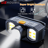 LIZHOUMIL ไฟฉายไฟฉายคาดศีรษะ Led ตกปลา3หัวแบบชาร์จได้กลางแจ้งกันน้ำแบบพกพาตอนกลางคืน