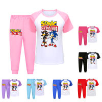 Sonic The Hedgehog ชายหญิงแขนสั้นเสื้อยืดกางเกงชุดผ้าฝ้าย TShirt ใหม่กางเกงเด็กการ์ตูนน่ารักอะนิเมะ703