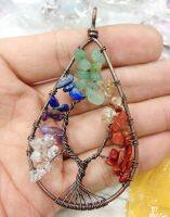 YA2749 Stone Chips Marble Quartz Opal Amethys Tiger eye Bronze Wire Tree Of Life Pendant