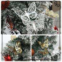 NAICKERTH 12pcs สีสัน จำลอง Hollow-out Xmas Butterfly Baubles ตกแต่งงานปาร์ตี้ ตกแต่งต้นคริสต์มาส เครื่องประดับจัดงานแต่งงาน