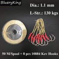 BlueKim 50MSpool 1.1MM 130Kgs 8 Strands Braided Assist Fish Hooks Assistant Hooks Kevlar Line Kevlar Fishing Line High Stronger