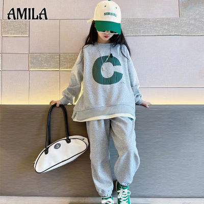 AMILA ชุดกีฬาสองชิ้นสำหรับเด็กผู้หญิง,เสื้อกันหนาวลำลองใหม่