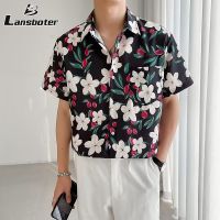 Lansboter เสื้อเชิ้ตแขนสั้นสำหรับผู้ชาย,เสื้อเชิ้ตชุดลำลองแบบครึ่งแขนสไตล์ญี่ปุ่น