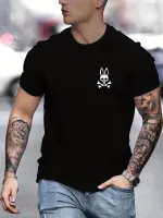 NianMiao Bunny Skull &amp; Crossbones Print Tee Shirt, Tee For Men, Casual Short Sleeve T-shirt For Summer Spring Fall, Tops As Gifts