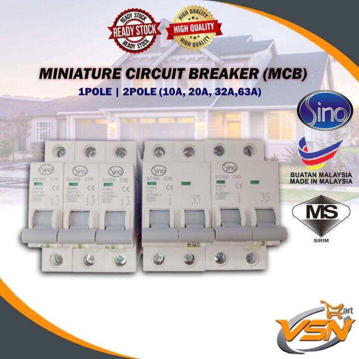 SINO 6KA 10A 20A 32A 63A Residual Current Circuit Breaker Switch Fuse