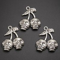 10pcs Silver Color 38.5x32mm Cherry Skull Skeleton Charms Halloween Pendant For DIY Handmade Metal Jewelry Making Accessories DIY accessories and othe