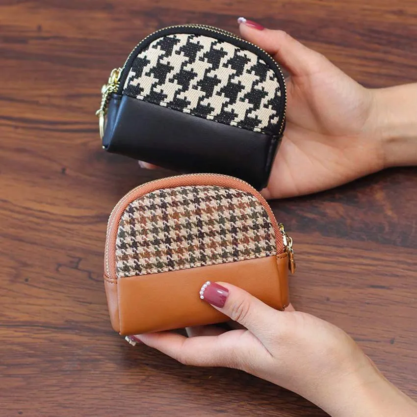 LAYRUSSI New Fabric Coin Purse Women Double Zipper Small Wallet Key Pouch  Travel Card Holder Fashion Female Vintage Coin Bags