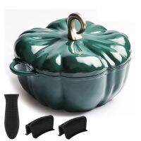 【จัดส่งภายใน 24 ชม】เหล็กหล่อไม่ต้องใช้เครื่องปรุงรสเตาอบ Enameled Cast Iron Dutch Oven, 3.7L Pumpkin Shape Cooking Dutch Pot