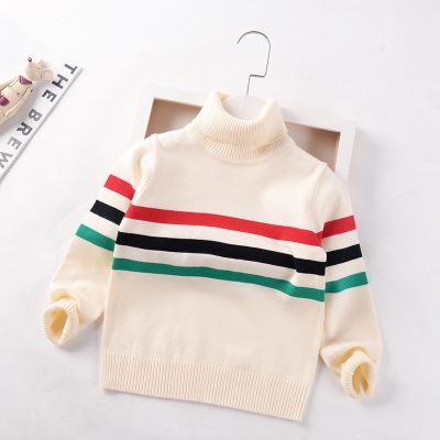 Boys Turtleneck Sweater Winter Cotton 2023 New Girls striped Knitted Sweaters 4-10year Kids Sweater baby Boys base Pullover Tops