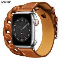 Gourmette Double Tour For Apple Watch band 40mm 41mm 38mm 44mm 45mm 42mm Genuine Leather bracelet iWatch serie 7 6 5 3 se strap Straps