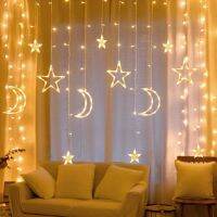 Led Fairy Lights Icicle Star Moon Curtain Garland 3.5M 220V Outdoor Lamp For Bar Bedroom Wedding Party Garden Window Mall Decor