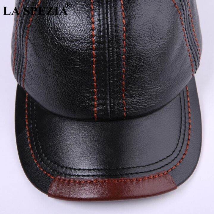 la-spezia-หมวกเบสบอลหนังแท้สีดำผู้ชาย-topi-kulit-sapi-สแนปแบคชายปรับได้ฤดูหนาวหมวกเบสบอลหนังแท้