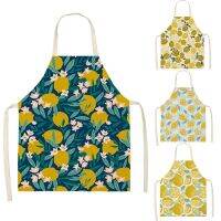 Lemon Tropical Print Cotton Linen Apron Kitchen Women Baking Waist Bib Home Cooking Brief Sleeveless Pinafore Aprons