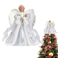 Rustic Christmas Angel Tree Topper Delicate Top Angel Statue With LED Light Christmas Decoration For Christmas Tree Holiday