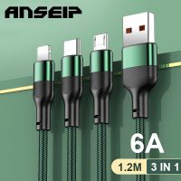 ANSEIP 6A 3 In 1 USB สายชาร์จ Type-C Micro IOS สาย USB เร็วสำหรับ11 12 13 Sansung Huawei 30 40 Pro