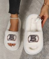 Fashion Luxury Design Women Home Slippers Solid Color Open Toe Indoor 2023 Winter Flat Non-slip Leisure Interior Female Shoes