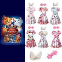 【jeansame dress】 Disney The Aristocats Girl Dress Sleep Dresses Cartoon Kid Cute Dress For Halloween Party Cat Dress Up Gift Clothing Headbands