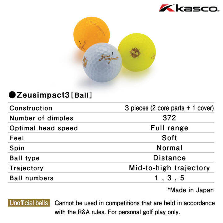 kasco-zeus-impact-3-hicor-golf-ball-for-men-1dz-ลูกกอล์ฟผู้ชาย-ตีไกล-ผิดกฎ-รุ่นใหม่-zeus-impact-3-1โหล