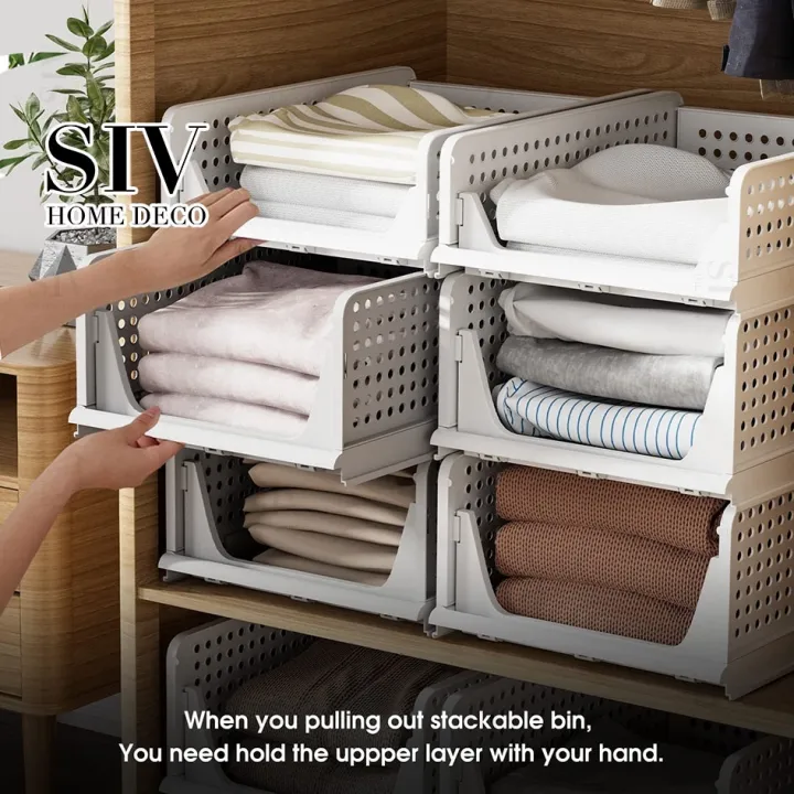 SIV Stackable Clothes Organizer Plastic Closet Storage Drawer Foldable