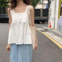 [A LIKE] Camisoles Women Square CollarLoose CamisSleeveless Top StudentsTops KoreanSummer New Mujer Fashion