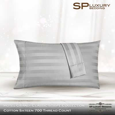 🎉🎉โปรพิเศษ SP Luxury ปลอกหมอนลายริ้วสีเทาอ่อน Cotton 100 % พรีเมี่ยมเกรด ราคาถูก ปลอกหมอน ปลอกหมอนหนุน ปลอกหมอนข้าง ปลอกหมมอนยางพารา ที่นอน หมอน เตียง ผ้าปูที่นอน ผ้านวม