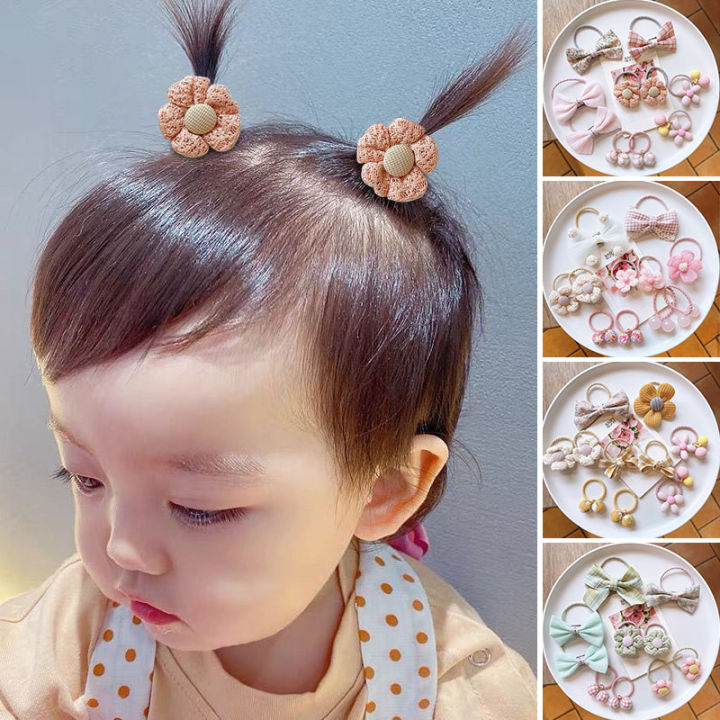 10Pcs/Set Baby Hair Rope Cartoon Flower Lace Bows Kids Rubber Bands Sweet  Princess Elastic Children Baby Girl Hair Accessories | Lazada