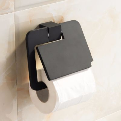 black toilet Paper Holder simple Bathroom Accessories zinc alloy tissue roll holder with lid one hand tear