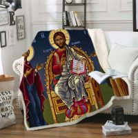 2023 3D Printed Plush Blanket European God Jesus Holy Family Christian Pattern on Bed Sofa Soft Bedspread Sherpa Fleece Throw Blanket