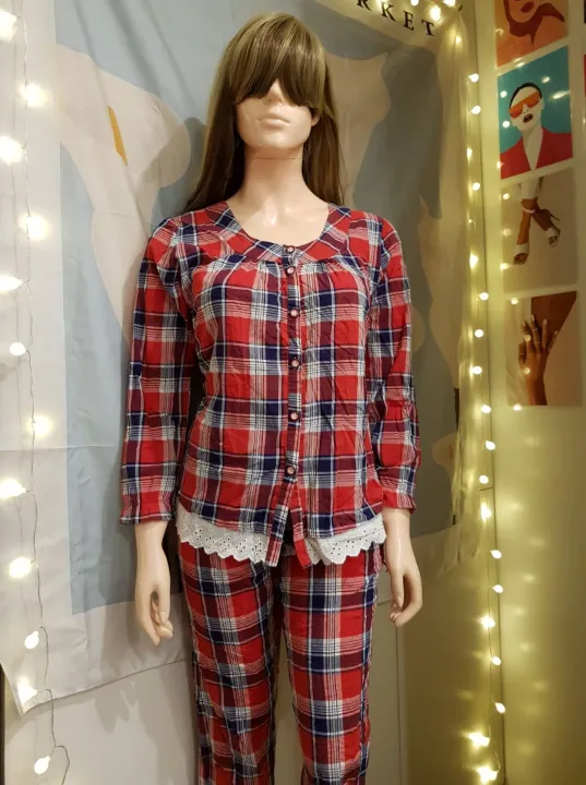 LARGE  CHECKERED SLEEP WEAR SET OUTFIT/TERNO PAJAMA/TERNO  SLEEPWEAR FOR WOMEN By Click Catwalk Apparel. | Lazada PH