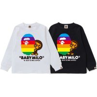 ☃BAPE BEII BAPE เสื้อสเวตเตอร์ลิงใหญ่แขนยาวสีรุ้ง,เสื้อเด็กอินเทรนด์สำหรับผู้ชายและผู้หญิงเสื้อเด็กไซส์ขนาดเล็กและขนาดกลาง