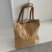 Washed Kraft Paper Tote Bag For Women Vintage Shoulder Basgs Travel Outing Handbag Casual Shopper Tote Bag Student Bookbag Bolsa