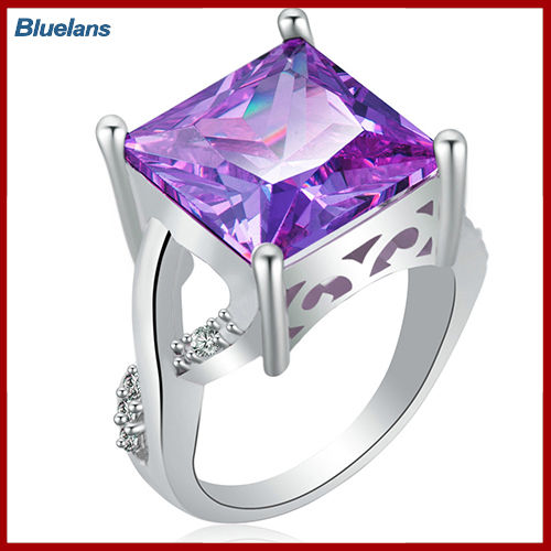Bluelans®ของขวัญเครื่องประดับแฟชั่นแหวนสวมข้อนิ้วฝังพลอยเทียมทรงสี่เหลี่ยมสำหรับผู้หญิง