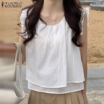 (สินค้ามาใหม่)(จัดส่งฟรี)Fancystyle ZANZEA เสื้อปลอกแขนแบบมีระบายสไตล์เกาหลีของผู้หญิงสองชั้นเสื้อยืดหลวมสีพื้น Camisoles #8