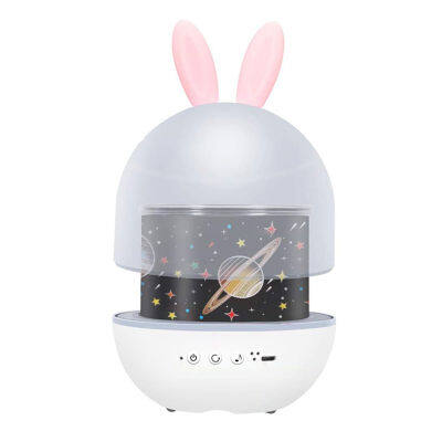 Music Projector Night Light With Chargeable Rabbit Ear Rotate LED Lamp Colorful Flashing Star Kids Baby Gift