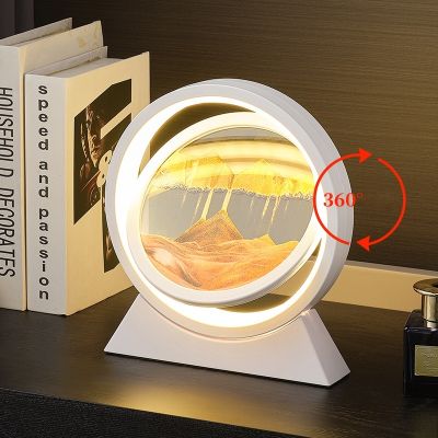 ⊙ [Warrior2] In Stock Round Flowing Sand Painting Night Light Decoration Small Table Lamp Moving Sand Art Picture Round Glass 3D Hourglass Sand Art Frame Sandscape In Motion Display
