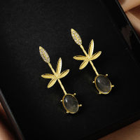 S925 Silver Needle Autumn Maple Leaf Temperament Transparent Crystal Diamonds Fashion High Sense Long Gemstone Pendant Earrings for Women