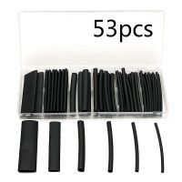 53Pcs Heat Shrink Black Adhesive Glue Lined Tubing Tube Wire Wrap 3:1 Heatshrink Cable Management