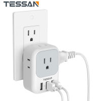 TESSAN USB Charger Wall Socket Power Adapter Power strip with 3 USB Ports , USB Plug Adapter with 4 Outlet Extender and 3 USB Hub, Multi Charging Station Plug Extension Power Socket for Cruise, Bathroom, Office, Dorm Essentials