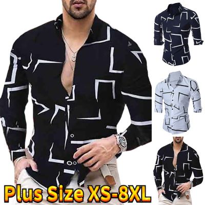ZZOOI Hot Sale European American Mens Clothing Casual Fashion Printed Shirt Single-Breasted Cardigan Long Sleeve Shirt Men XS-8XL