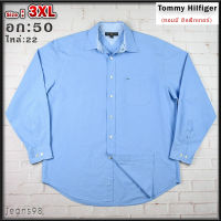 Tommy Hilfiger®แท้ อก 50 ไซส์ 3XL เสื้อเชิ้ตผู้ชาย ทอมมี่ ฮิลฟิกเกอร์ สีฟ้าคราม เสื้อแขนยาว เนื้อผ้าดีสวยๆ