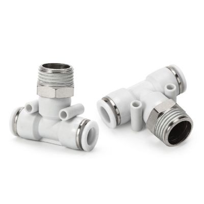 PB White Premium Pneumatic Quick Connector Tee Male Thread 1/8" 1/4" 3/8" 1/2" M5 BSPT PU Pipe Pipe Hose Air Fitting 6 8 10 12mm Pipe Fittings Accesso